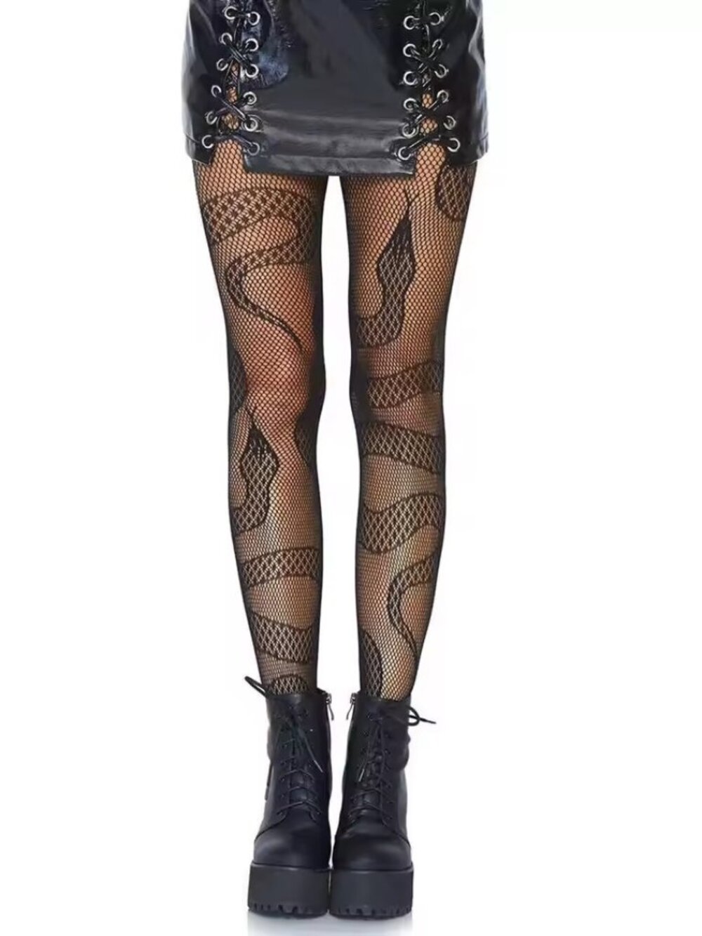 Women's Snake Pattern Mesh Gothic Black Fishnet Tights Pantyhose Stockings